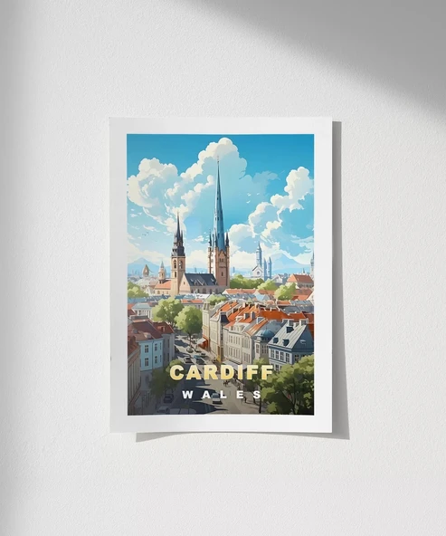 Çerçevesiz Poster Cardiff Manzarası Galler Sanatsal ürün görseli