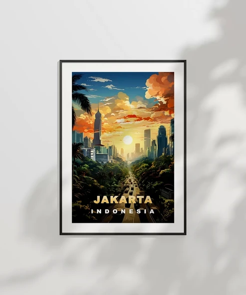 Çerçevesiz Poster Jakarta Gün Batımı Şehir Manzarası - 7