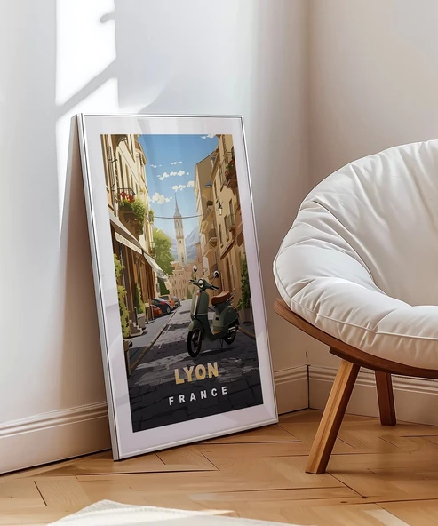 Çerçevesiz Poster Lyon'un Şirin Sokakları ve Vespa - Resim 3