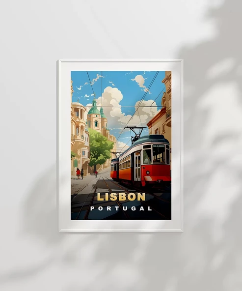 Çerçevesiz Poster Lizbon Tramvayı ve Şehir Manzarası - Resim 2