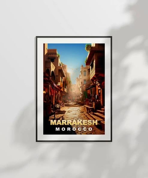 Çerçevesiz Poster Marrakeş'in Sıcak Sokakları ve Çarşı Manzarası - Resim 6