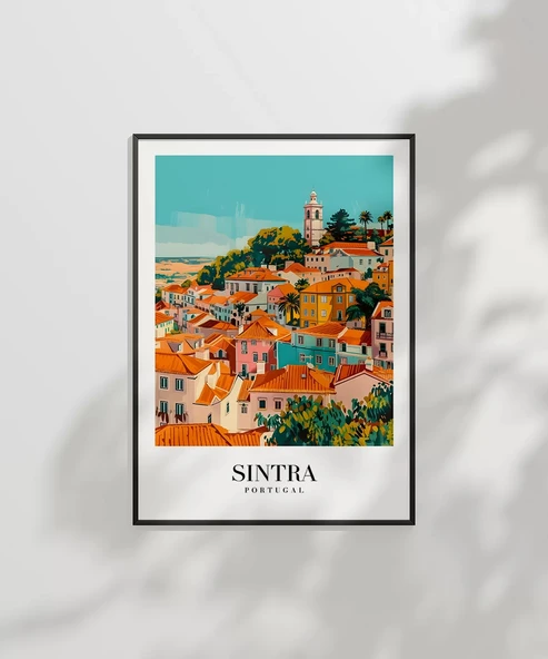 Çerçevesiz Poster Renkli Sintra Evleri Minimalist - Resim 6