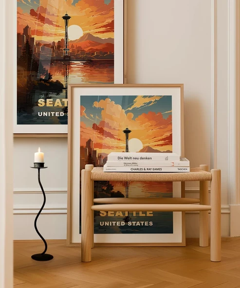 Çerçevesiz Poster Space Needle ile Gün Batımı - Resim 5