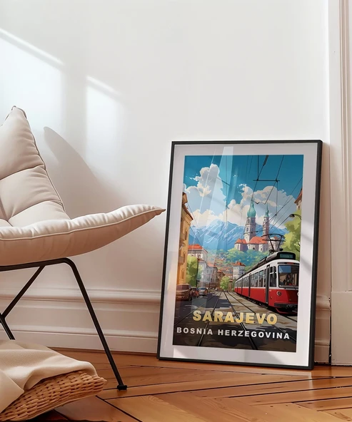 Çerçevesiz Poster Dağların Gölgesinde Sarajevo Şehir Manzarası - Resim 4