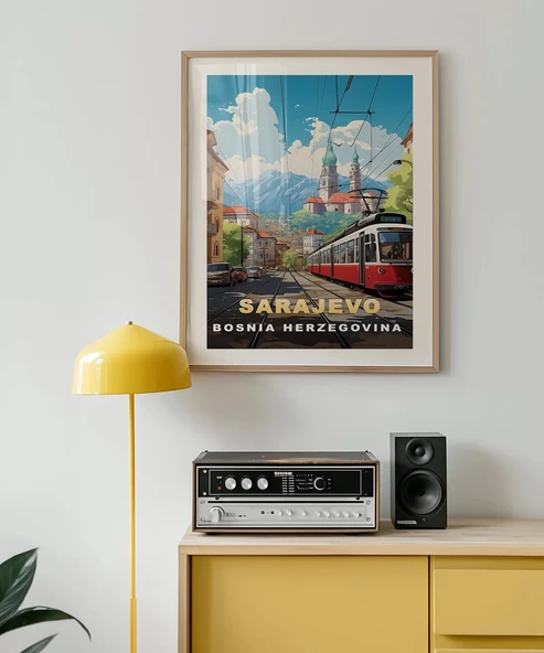 Çerçevesiz Poster Dağların Gölgesinde Sarajevo Şehir Manzarası - Resim 3