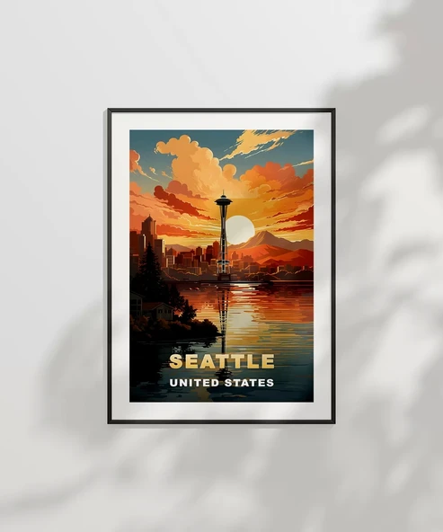 Çerçevesiz Poster Space Needle ile Gün Batımı - Resim 6