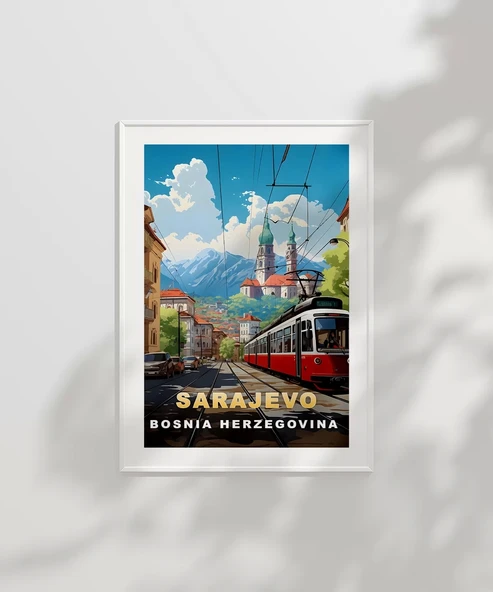 Çerçevesiz Poster Dağların Gölgesinde Sarajevo Şehir Manzarası - Resim 2