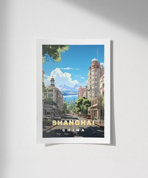 Çerçevesiz Poster Şangay'ın Şehir Çizgileri ürün görseli