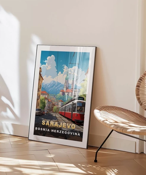 Çerçevesiz Poster Dağların Gölgesinde Sarajevo Şehir Manzarası - Resim 5