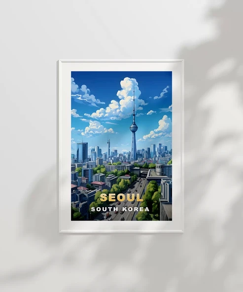 Çerçevesiz Poster Seul'un Modern Silueti - Resim 2