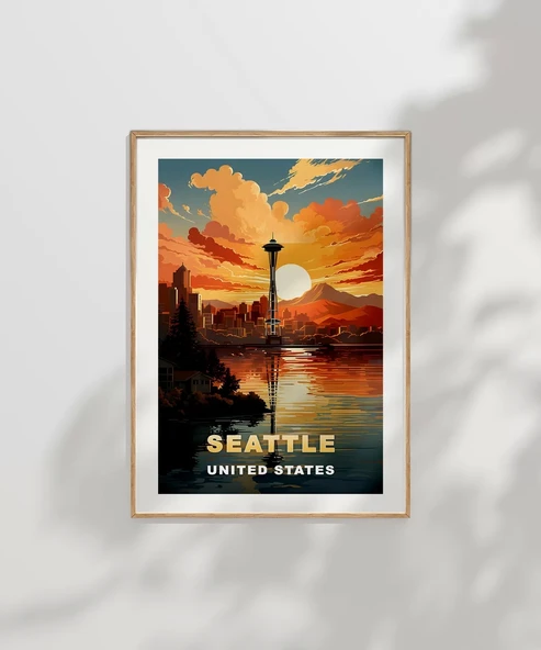 Çerçevesiz Poster Space Needle ile Gün Batımı - Resim 7