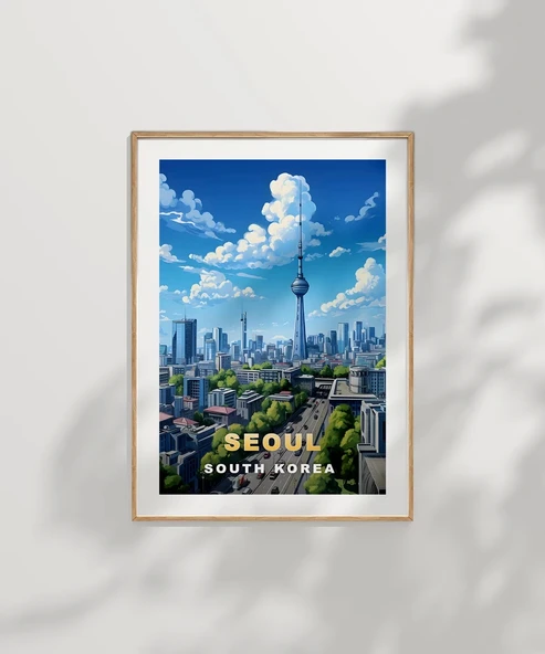 Çerçevesiz Poster Seul'un Modern Silueti - Resim 6