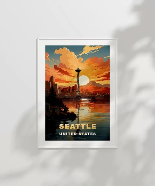 Çerçevesiz Poster Space Needle ile Gün Batımı - Resim 2