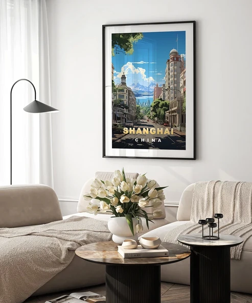 Çerçevesiz Poster Şangay'ın Şehir Çizgileri - Resim 5