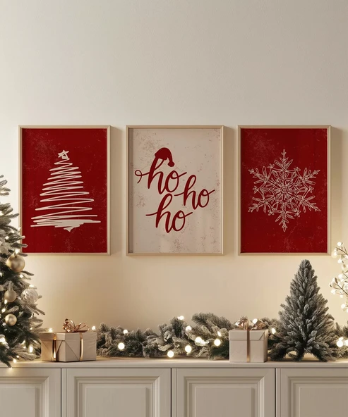 Çerçevesiz Poster Ho Ho Ho Neşesi 3'lü ürün görseli