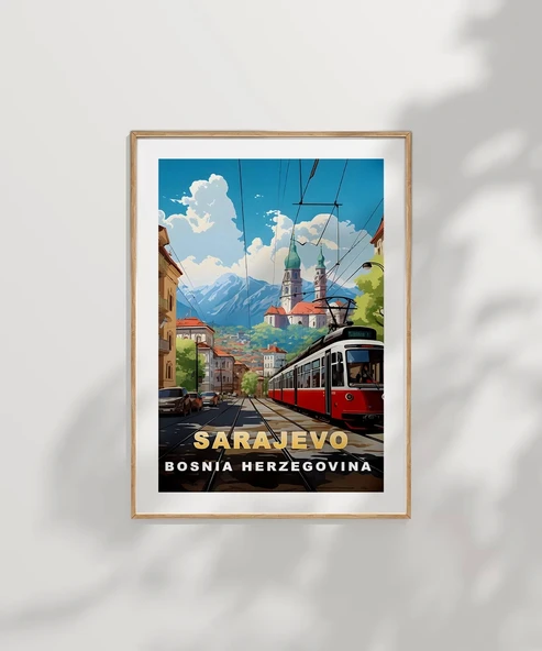 Çerçevesiz Poster Dağların Gölgesinde Sarajevo Şehir Manzarası - Resim 7