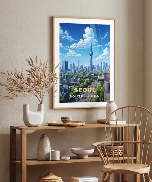 Çerçevesiz Poster Seul'un Modern Silueti - Resim 5