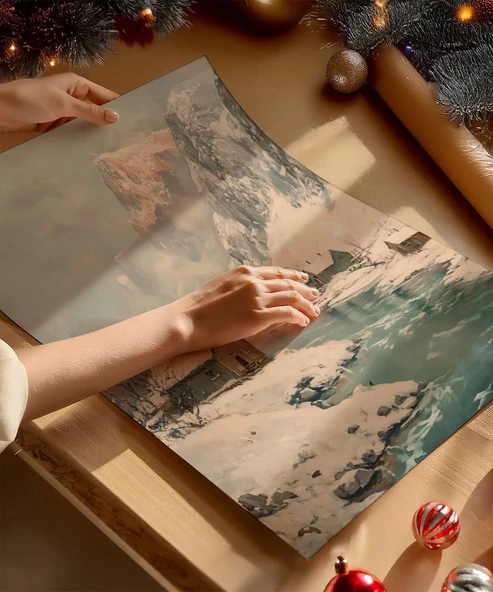 Çerçevesiz Poster Nehir Kenarında Dağ Evi - Resim 2