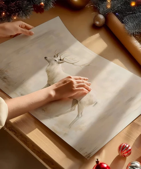 Çerçevesiz Poster Karla Süslenmiş Geyik - Resim 2