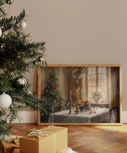 Çerçevesiz Poster Noel Ağacı ile Klasik Sofra ürün görseli