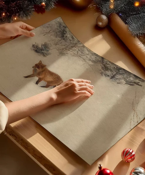 Çerçevesiz Poster Karlar Üzerinde Tilki - Resim 2