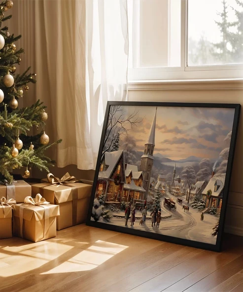Çerçevesiz Poster Kış Köyünde Yılbaşı Akşamı - Resim 2