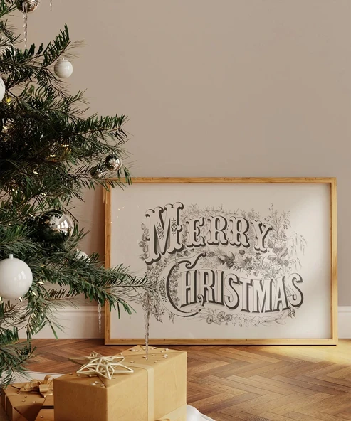 Çerçevesiz Poster Merry Christmas Vintage Tipografi ürün görseli