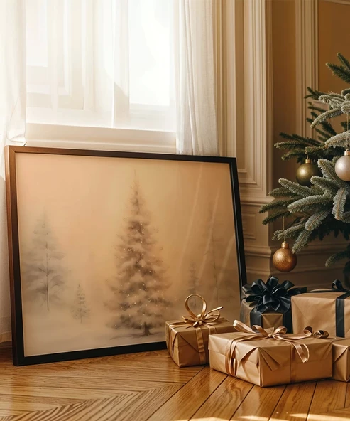 Çerçevesiz Poster Aydınlatılmış Çam Ağacı - Resim 2