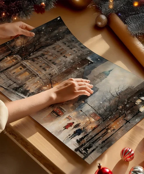 Çerçevesiz Poster Kış Şehri - Resim 2