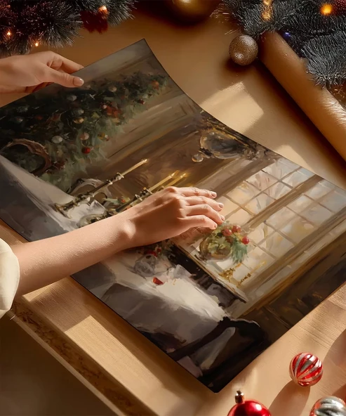 Çerçevesiz Poster Noel Ağacı ile Klasik Sofra - Resim 2
