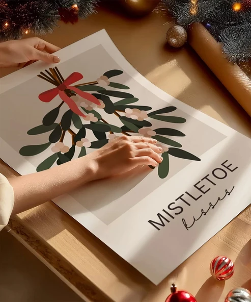 Çerçevesiz Poster Yılbaşı Sofrasına Özel Mistletoe - Resim 2