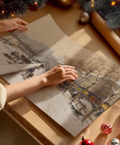 Çerçevesiz Poster Karla Giyinmiş Şehir - Resim 2