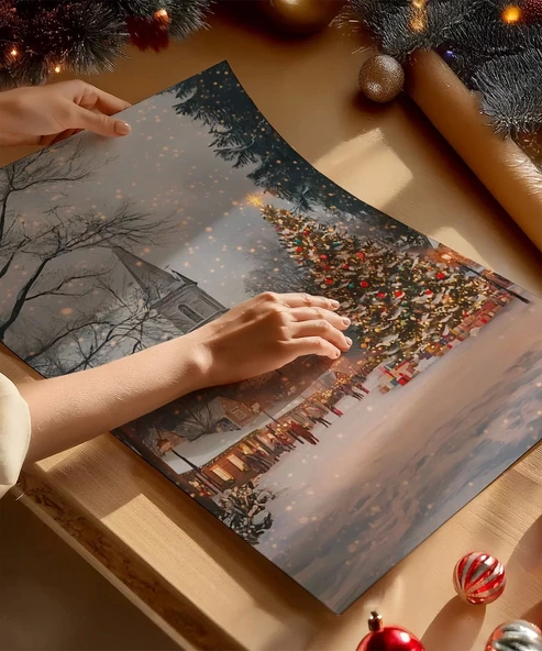 Çerçevesiz Poster Karla Aydınlanmış Kilise - Resim 2