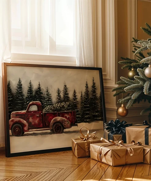 Çerçevesiz Poster Kırmızı Kamyon - Resim 2