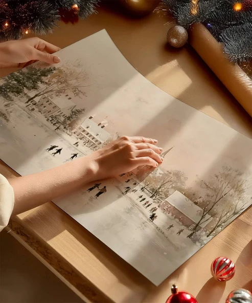 Çerçevesiz Poster Karla Yürüyen Adımlar - Resim 2