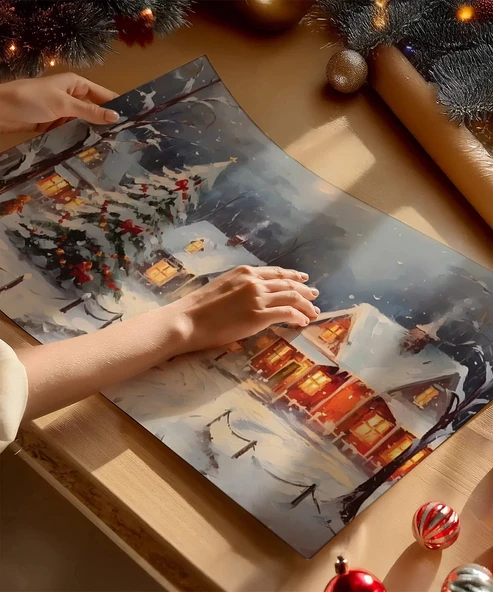 Çerçevesiz Poster Karlar Altında Noel Köyü - Resim 2