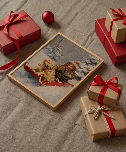 Çerçevesiz Poster Kızak Keyfi - Resim 4