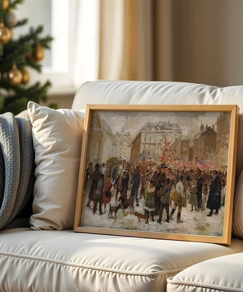 Çerçevesiz Poster Karlı Şehirde İnsanlar ürün görseli