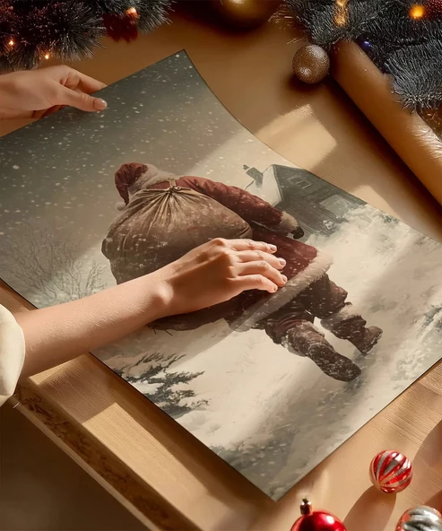 Çerçevesiz Poster Kar ve Noel Baba - Resim 2