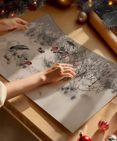 Çerçevesiz Poster Kuşlar ve Kar - Resim 2