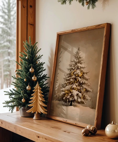 Çerçevesiz Poster Kar Kaplı Çam Ağacı ürün görseli