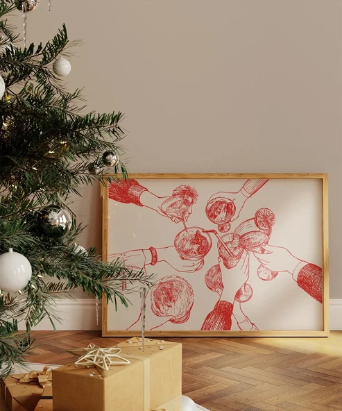 Çerçevesiz Poster Yılbaşı Kutlama Çizimi ürün görseli