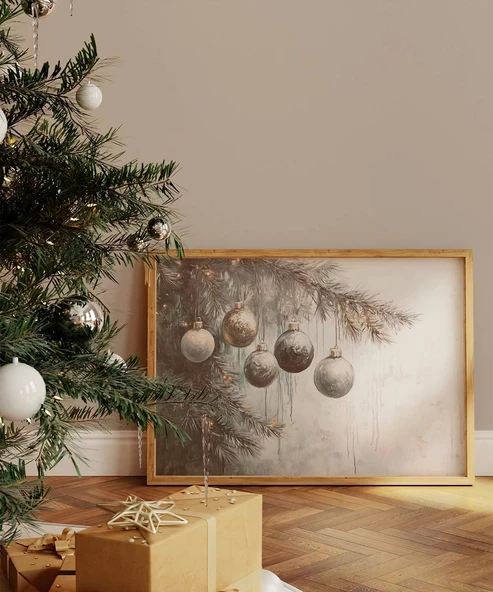 Çerçevesiz Poster Işıklarla Süslenmiş Çamlar ürün görseli