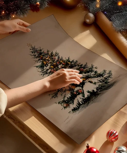 Çerçevesiz Poster Işıklı Çam Ağacı - Resim 2