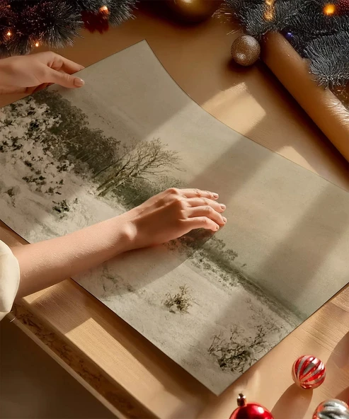 Çerçevesiz Poster Beyaz Kış Manzarası - Resim 2