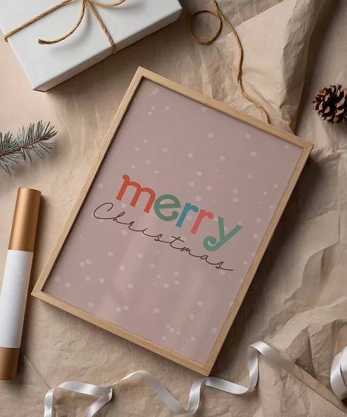 Çerçevesiz Poster Merry Christmas Tipografi ürün görseli