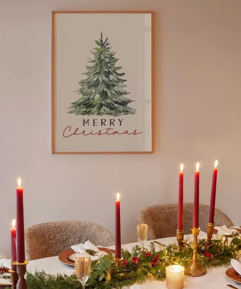Çerçevesiz Poster Merry Christmas Çam Ağacı ürün görseli