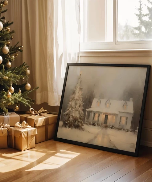Çerçevesiz Poster Karlı Günlerde Sıcak Bir Ev - Resim 2