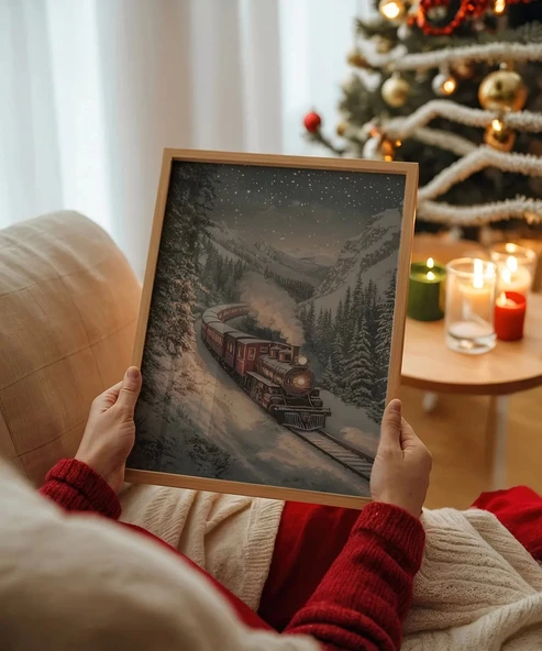 Çerçevesiz Poster Karlarla Kaplı Tren Yolu ürün görseli