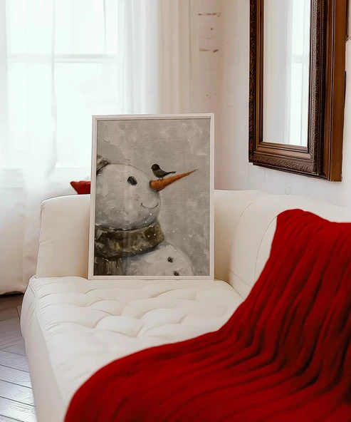 Çerçevesiz Poster Kardan Adam ve Minik Dostu - 3